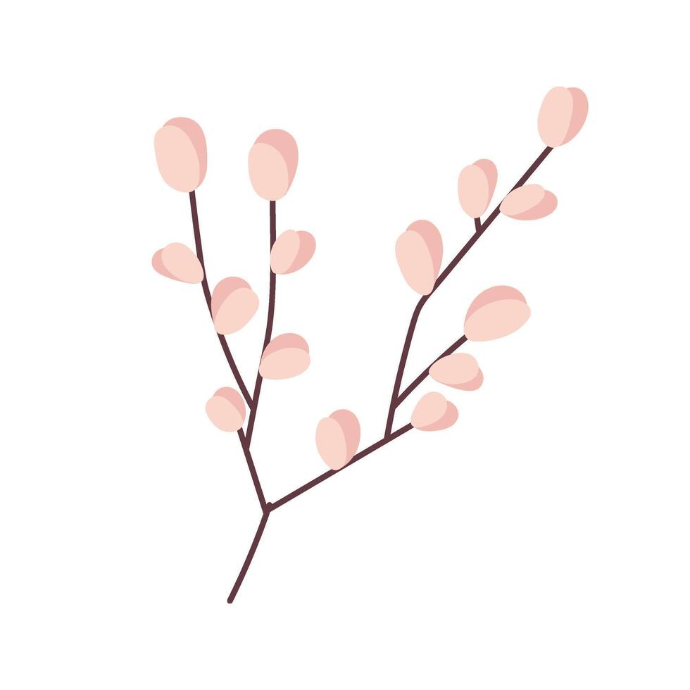 blomning vår gren i platt stil. vår gren med knoppar på en vit bakgrund. vår. vektor