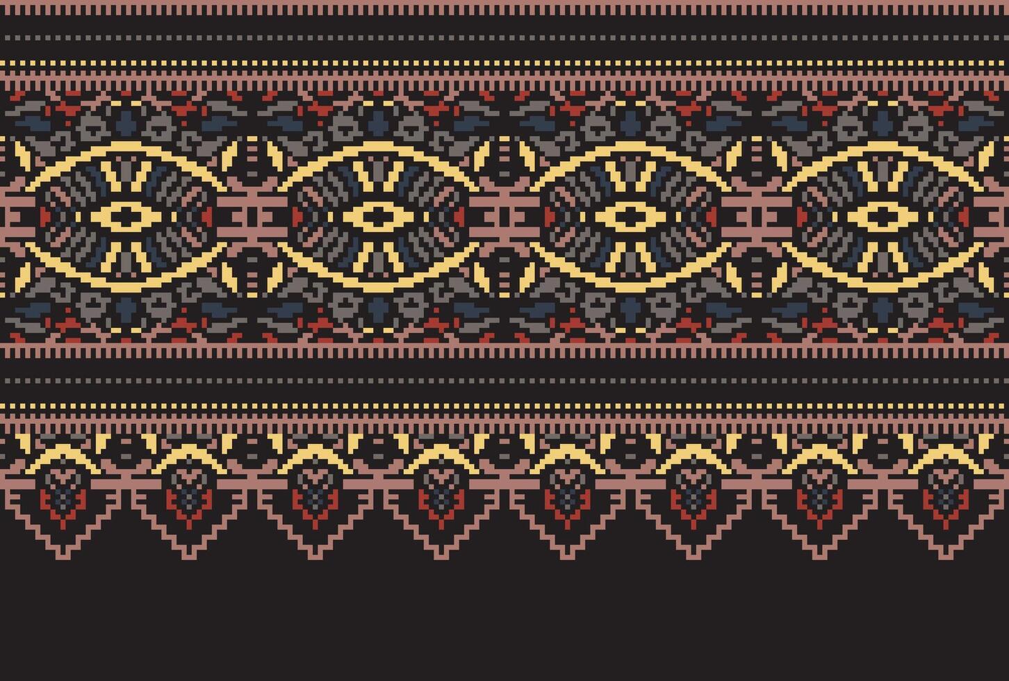 pixel korsa sy mönster med blommig mönster. traditionell korsa sy handarbete. geometrisk etnisk mönster, broderi, textil- ornament, tyg, hand sys mönster, kulturell söm vektor