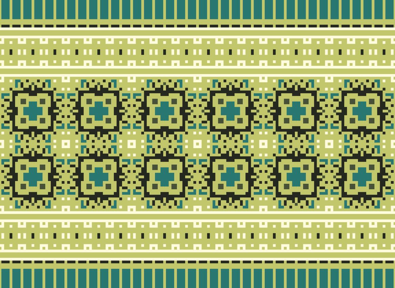 Pixel Kreuz Stich traditionell ethnisch Muster Paisley Blume Ikat Hintergrund abstrakt aztekisch afrikanisch indonesisch indisch nahtlos Muster zum Stoff drucken Stoff Kleid Teppich Vorhänge und Sarong vektor