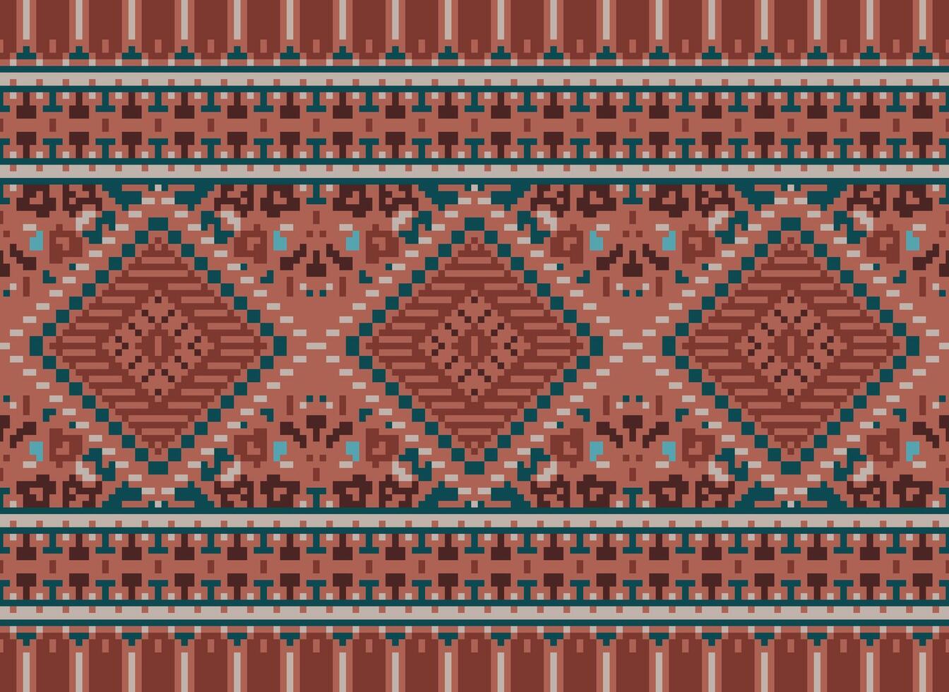 Pixel Kreuz Stich traditionell ethnisch Muster Paisley Blume Ikat Hintergrund abstrakt aztekisch afrikanisch indonesisch indisch nahtlos Muster zum Stoff drucken Stoff Kleid Teppich Vorhänge und Sarong vektor