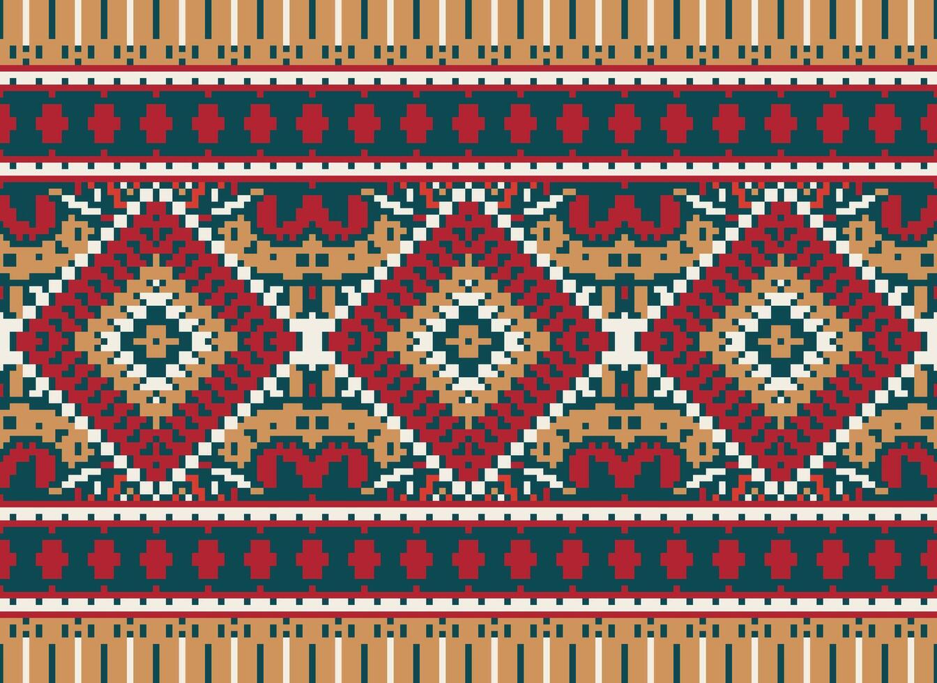 pixel korsa sy traditionell etnisk mönster paisley blomma ikat bakgrund abstrakt aztec afrikansk indonesiska indisk sömlös mönster för tyg skriva ut trasa klänning matta gardiner och sarong vektor