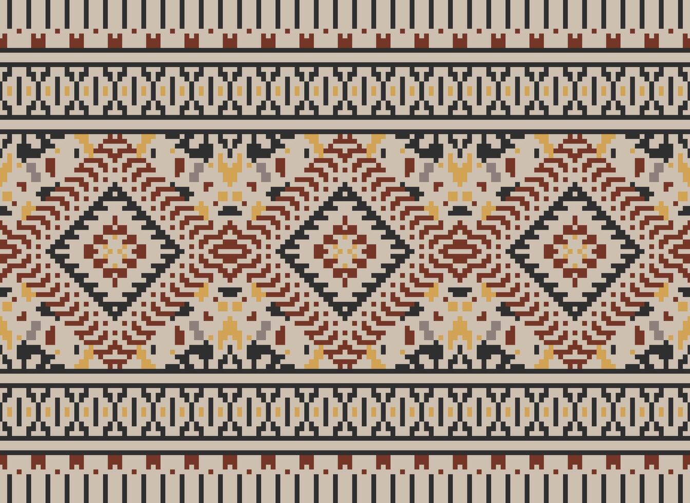 Pixel Kreuz Stich traditionell ethnisch Muster Paisley Blume Ikat Hintergrund abstrakt aztekisch afrikanisch indonesisch indisch nahtlos Muster zum Stoff drucken Stoff Kleid Teppich Vorhänge und Sarong vektor