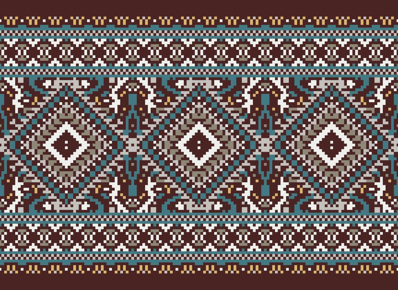 Pixel Kreuz Stich traditionell ethnisch Muster Paisley Blume Ikat Hintergrund abstrakt aztekisch afrikanisch indonesisch indisch nahtlos Muster zum Stoff drucken Stoff Kleid Teppich Vorhänge und Sarong vektor