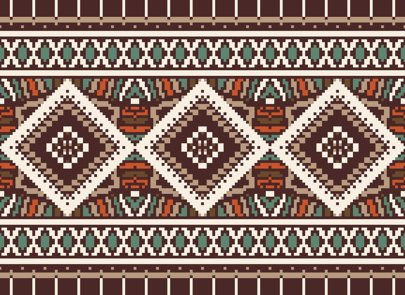 Pixel Kreuz Stich traditionell ethnisch Muster Paisley Blume Ikat Hintergrund abstrakt aztekisch afrikanisch indonesisch indisch nahtlos Muster zum Stoff drucken Stoff Kleid Teppich Vorhänge und Sarong vektor