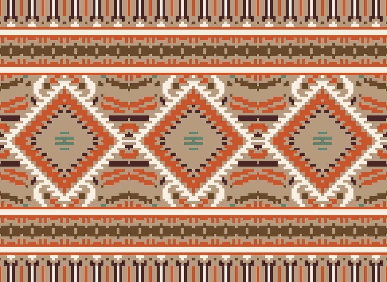 Pixel Kreuz Stich traditionell ethnisch Muster Paisley Blume Ikat Hintergrund abstrakt aztekisch afrikanisch indonesisch indisch nahtlos Muster zum Stoff drucken Stoff Kleid Teppich Vorhänge und Sarong vektor