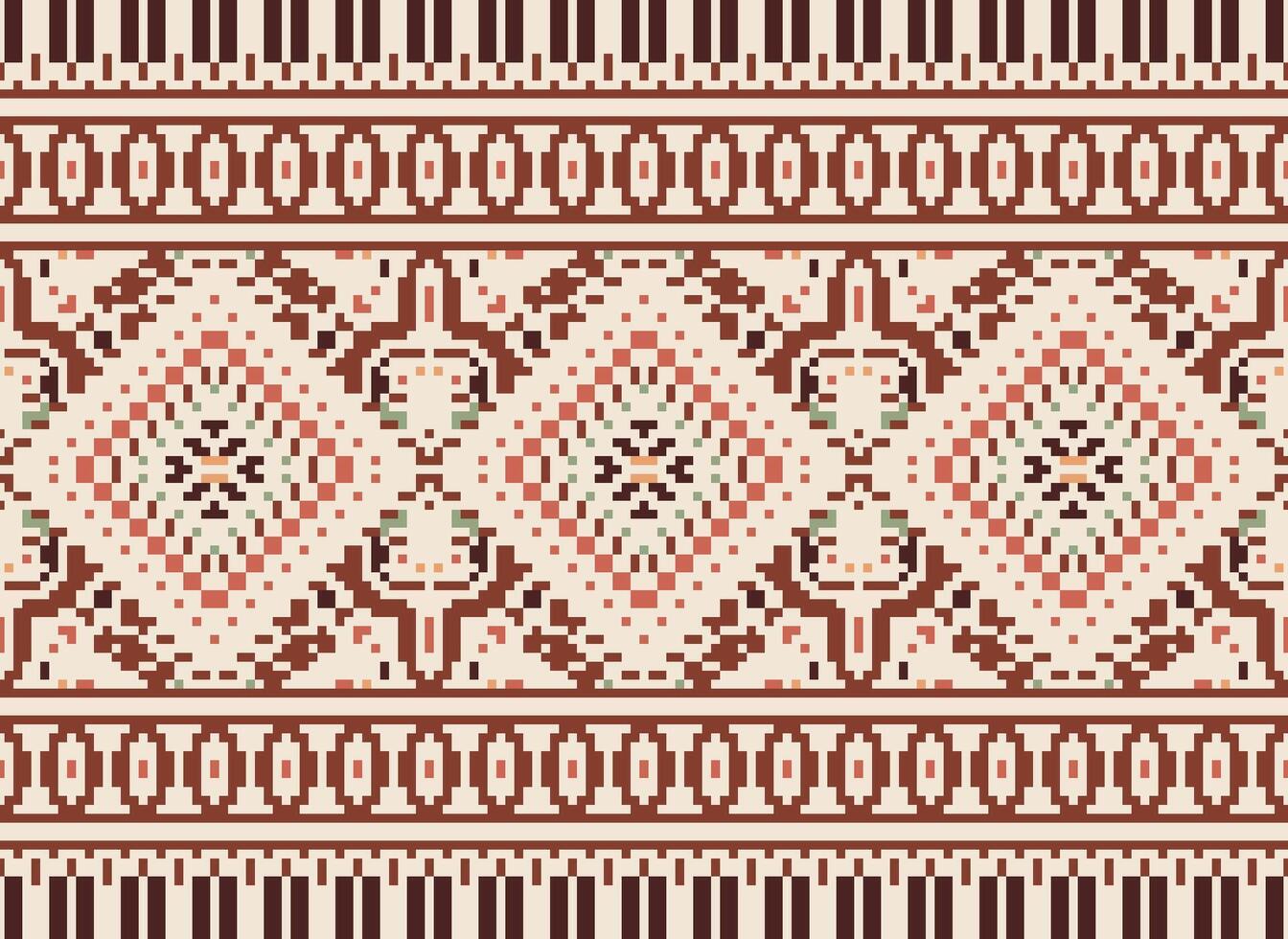 Pixel Kreuz Stich traditionell ethnisch Muster Paisley Blume Ikat Hintergrund abstrakt aztekisch afrikanisch indonesisch indisch nahtlos Muster zum Stoff drucken Stoff Kleid Teppich Vorhänge und Sarong vektor