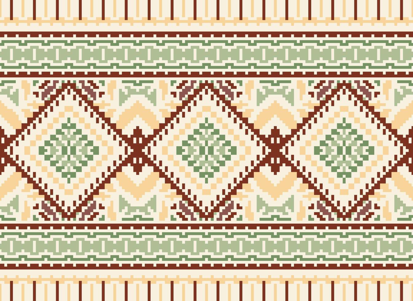 pixel korsa sy traditionell etnisk mönster paisley blomma ikat bakgrund abstrakt aztec afrikansk indonesiska indisk sömlös mönster för tyg skriva ut trasa klänning matta gardiner och sarong vektor