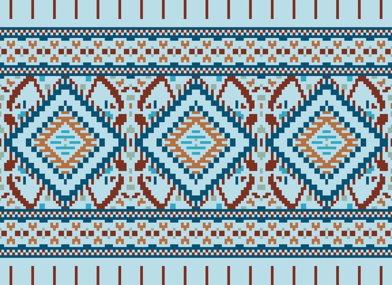 Pixel Kreuz Stich traditionell ethnisch Muster Paisley Blume Ikat Hintergrund abstrakt aztekisch afrikanisch indonesisch indisch nahtlos Muster zum Stoff drucken Stoff Kleid Teppich Vorhänge und Sarong vektor