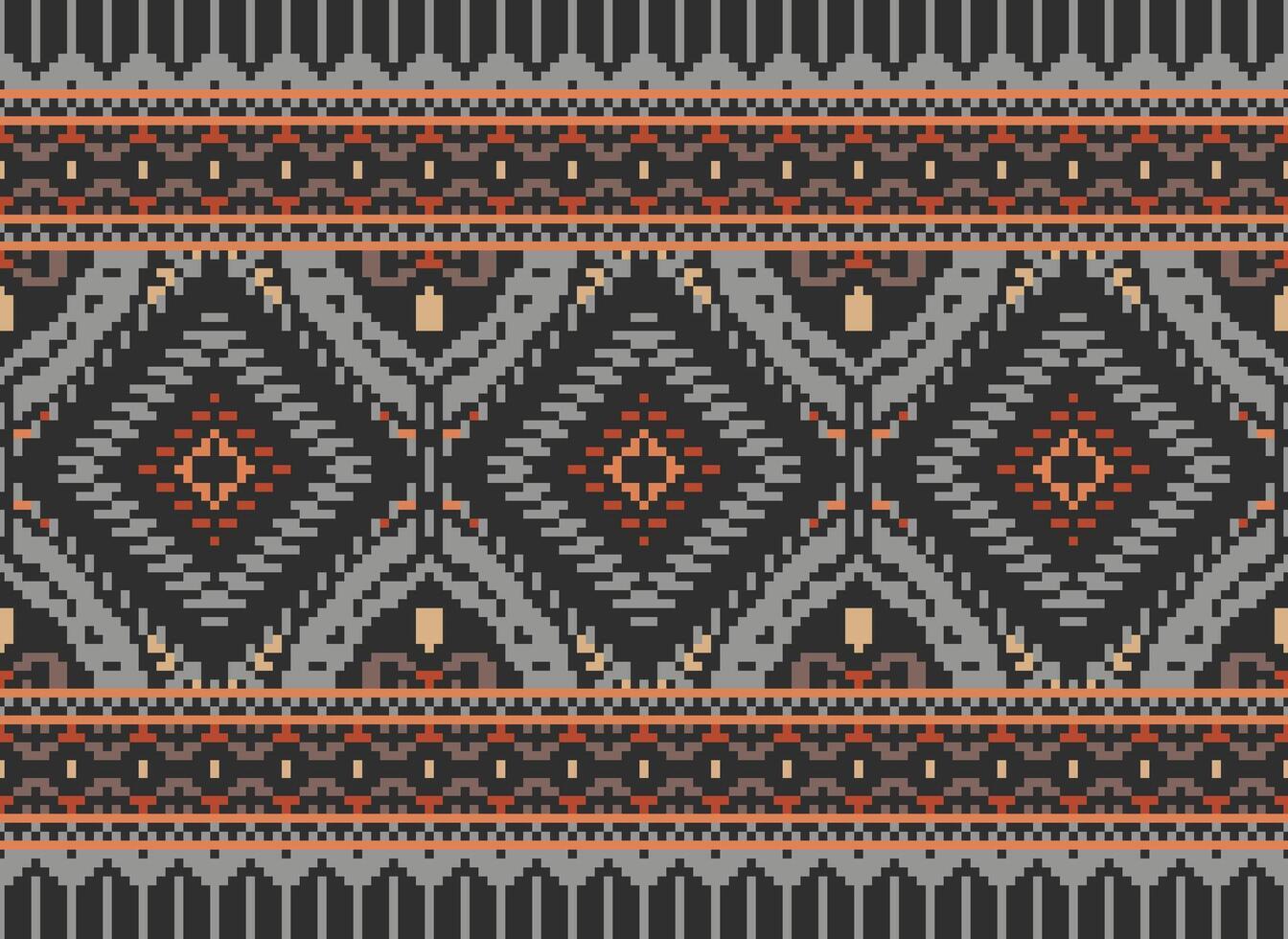 pixel korsa sy traditionell etnisk mönster paisley blomma ikat bakgrund abstrakt aztec afrikansk indonesiska indisk sömlös mönster för tyg skriva ut trasa klänning matta gardiner och sarong vektor