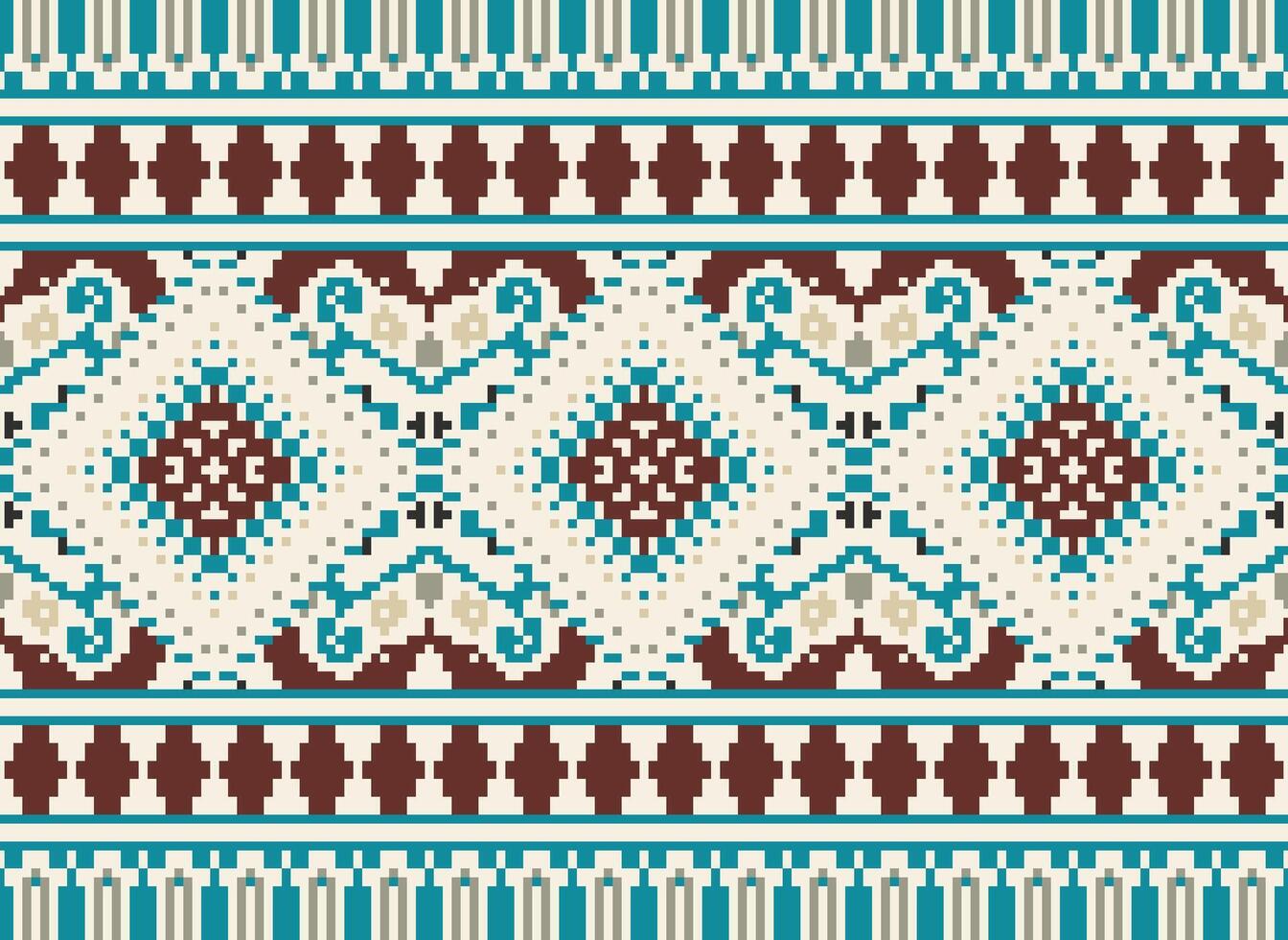 pixel korsa sy traditionell etnisk mönster paisley blomma ikat bakgrund abstrakt aztec afrikansk indonesiska indisk sömlös mönster för tyg skriva ut trasa klänning matta gardiner och sarong vektor