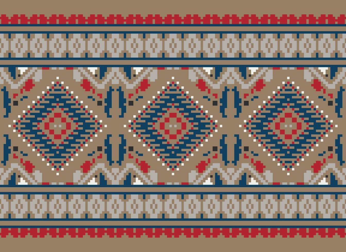 Pixel Kreuz Stich traditionell ethnisch Muster Paisley Blume Ikat Hintergrund abstrakt aztekisch afrikanisch indonesisch indisch nahtlos Muster zum Stoff drucken Stoff Kleid Teppich Vorhänge und Sarong vektor