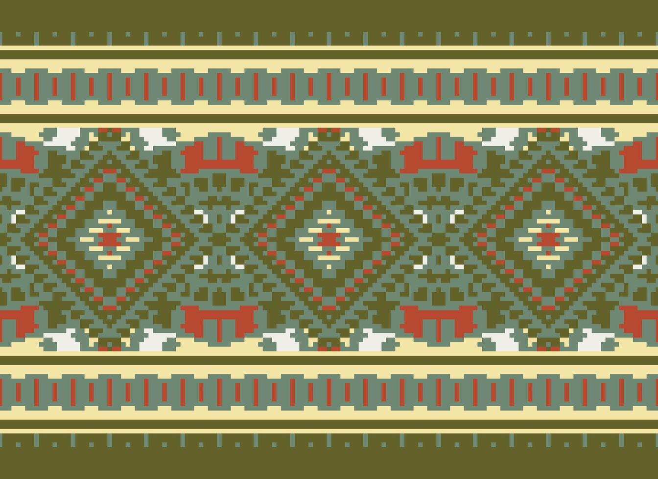 pixel korsa sy traditionell etnisk mönster paisley blomma ikat bakgrund abstrakt aztec afrikansk indonesiska indisk sömlös mönster för tyg skriva ut trasa klänning matta gardiner och sarong vektor