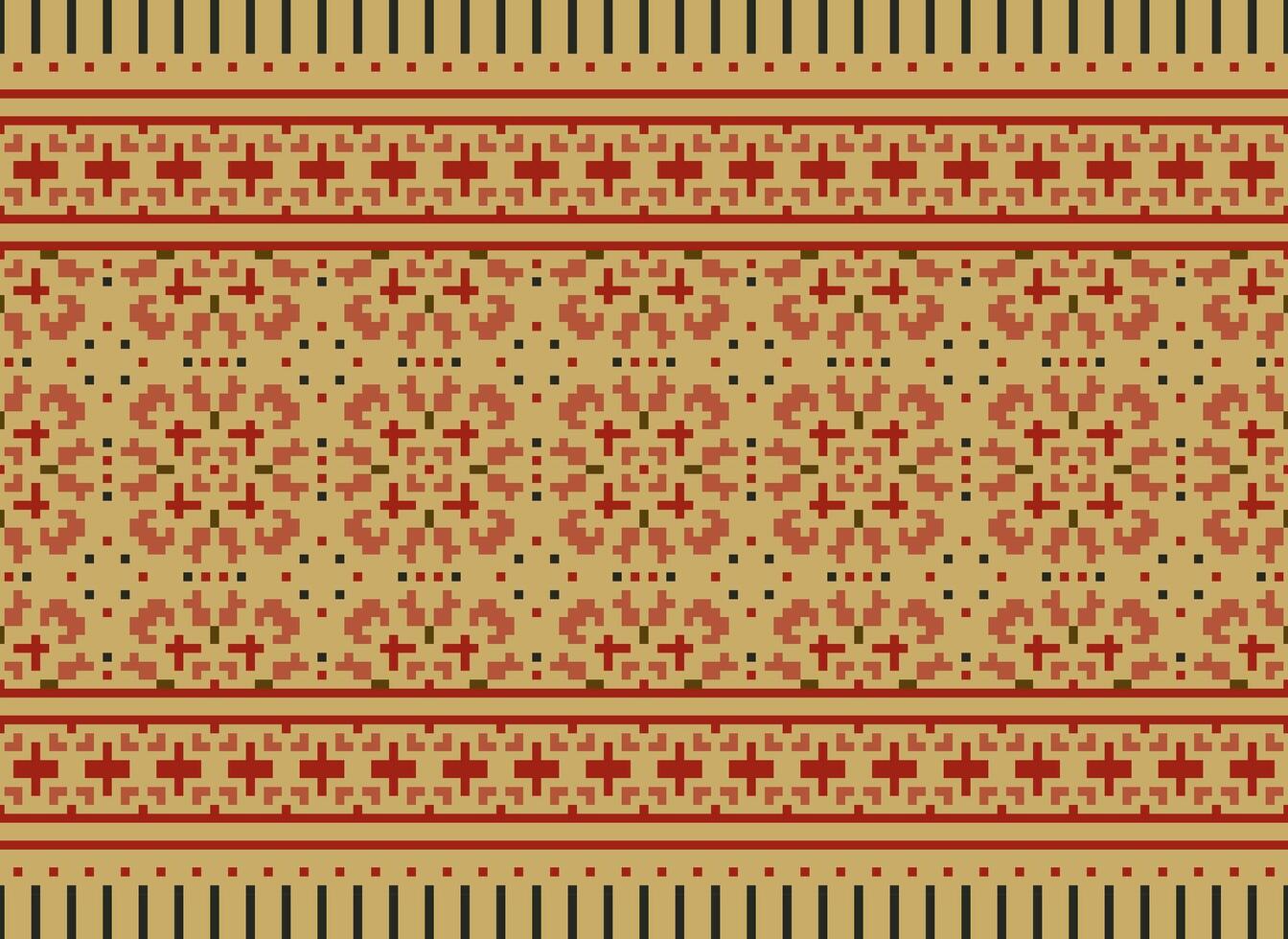 Pixel Kreuz Stich traditionell ethnisch Muster Paisley Blume Ikat Hintergrund abstrakt aztekisch afrikanisch indonesisch indisch nahtlos Muster zum Stoff drucken Stoff Kleid Teppich Vorhänge und Sarong vektor