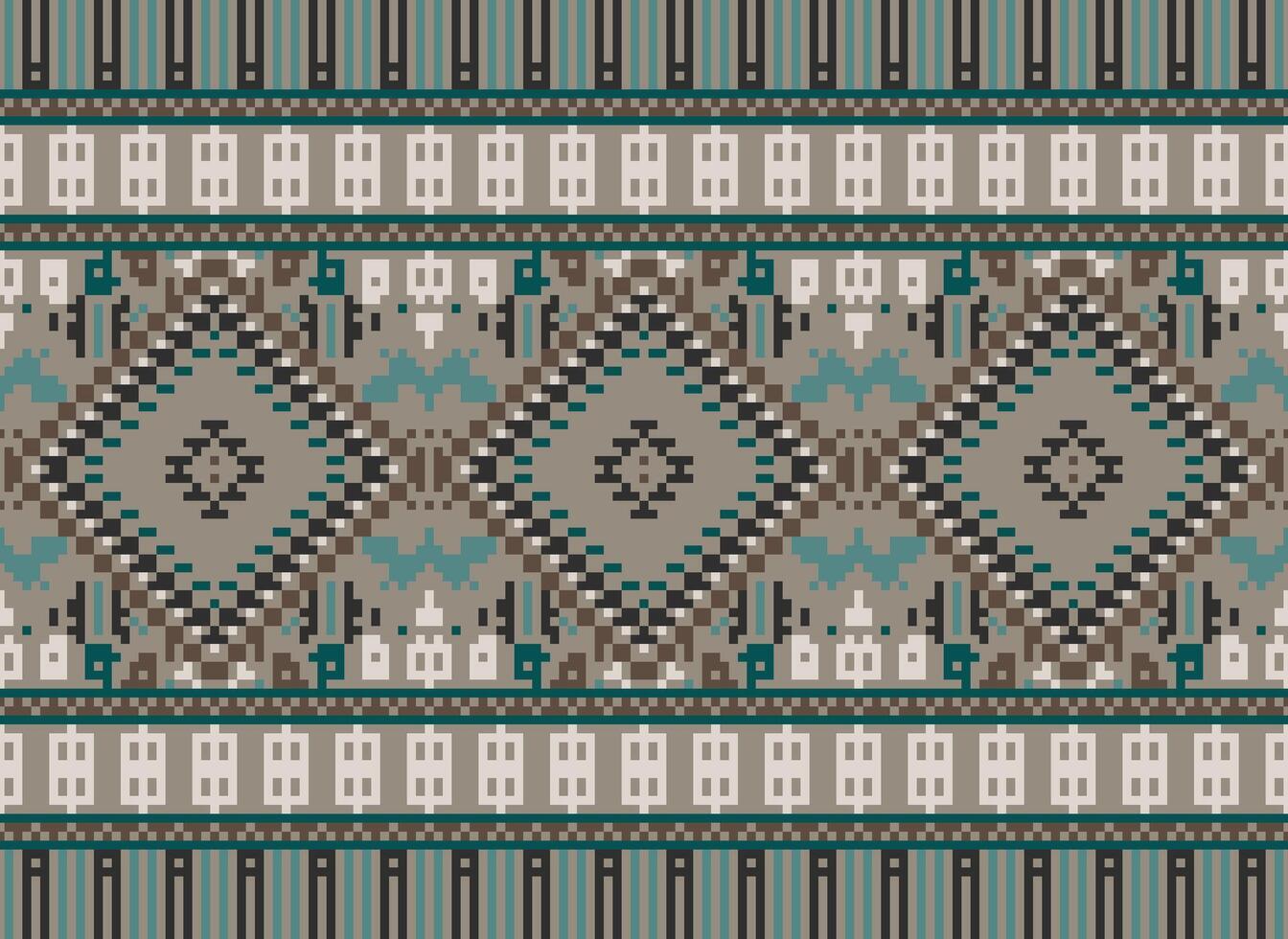 Pixel Kreuz Stich traditionell ethnisch Muster Paisley Blume Ikat Hintergrund abstrakt aztekisch afrikanisch indonesisch indisch nahtlos Muster zum Stoff drucken Stoff Kleid Teppich Vorhänge und Sarong vektor