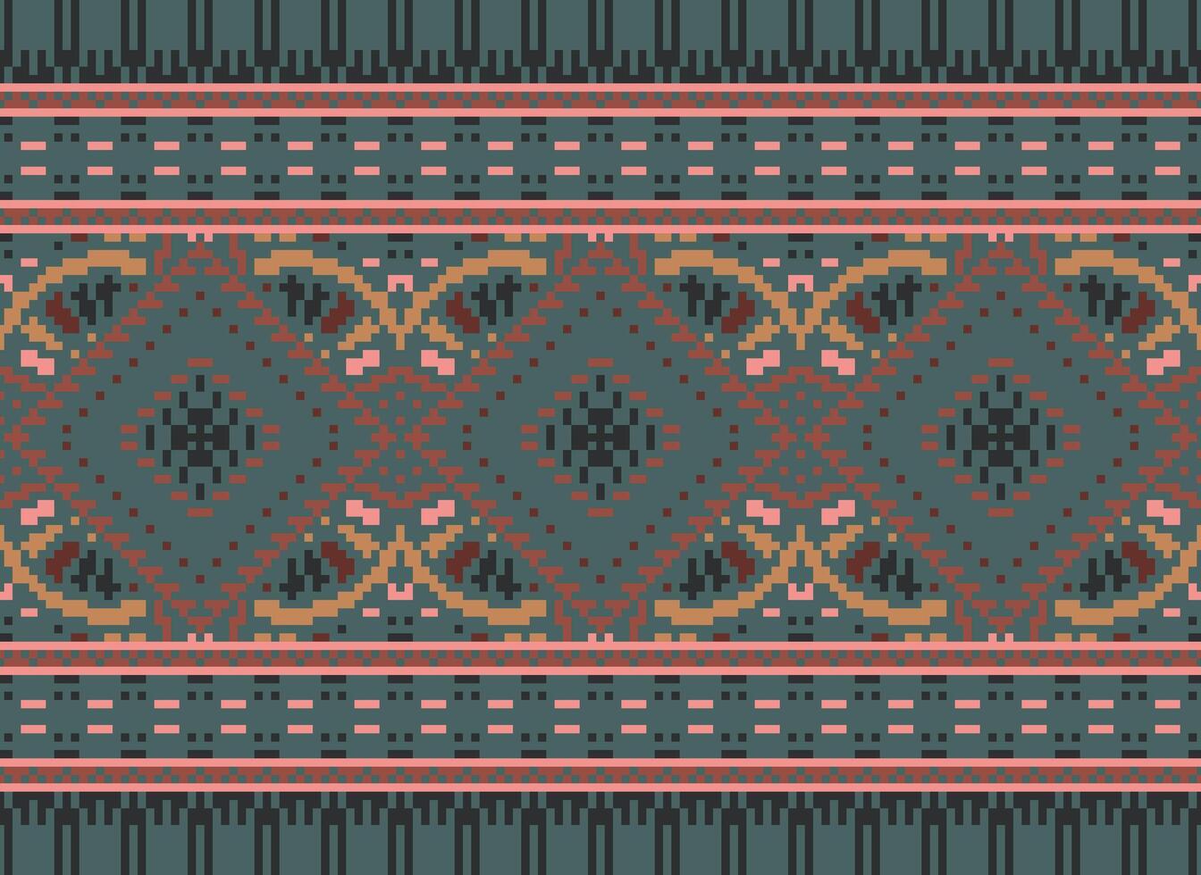 pixel korsa sy traditionell etnisk mönster paisley blomma ikat bakgrund abstrakt aztec afrikansk indonesiska indisk sömlös mönster för tyg skriva ut trasa klänning matta gardiner och sarong vektor