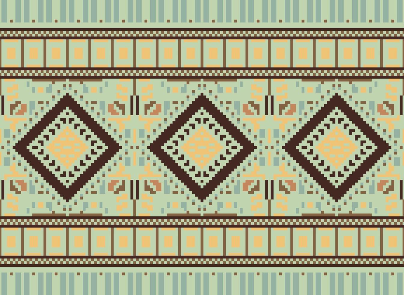 Pixel Kreuz Stich traditionell ethnisch Muster Paisley Blume Ikat Hintergrund abstrakt aztekisch afrikanisch indonesisch indisch nahtlos Muster zum Stoff drucken Stoff Kleid Teppich Vorhänge und Sarong vektor