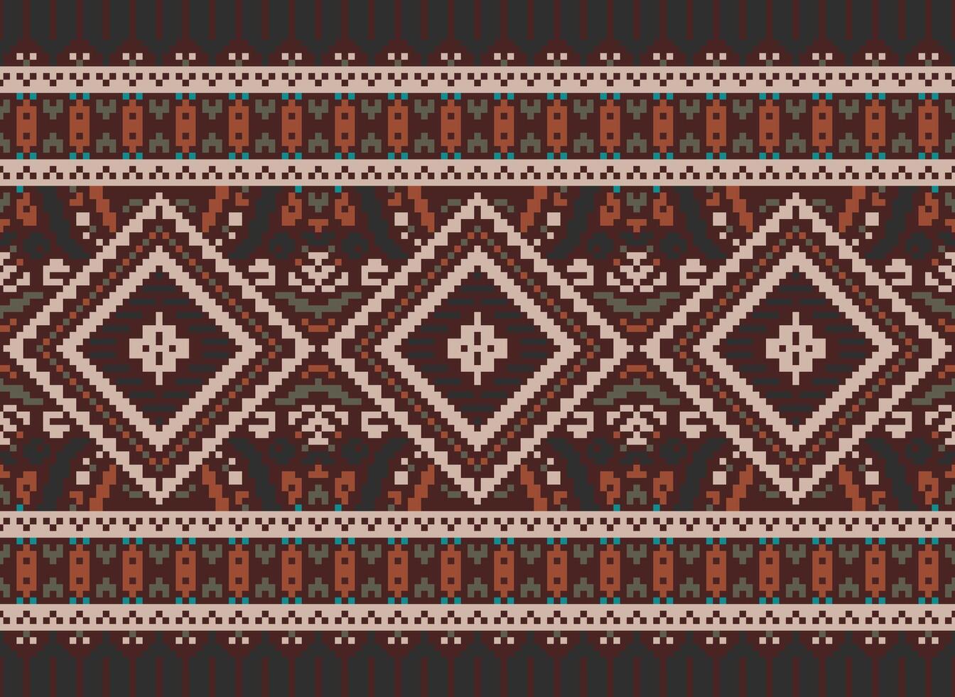 Pixel Kreuz Stich traditionell ethnisch Muster Paisley Blume Ikat Hintergrund abstrakt aztekisch afrikanisch indonesisch indisch nahtlos Muster zum Stoff drucken Stoff Kleid Teppich Vorhänge und Sarong vektor