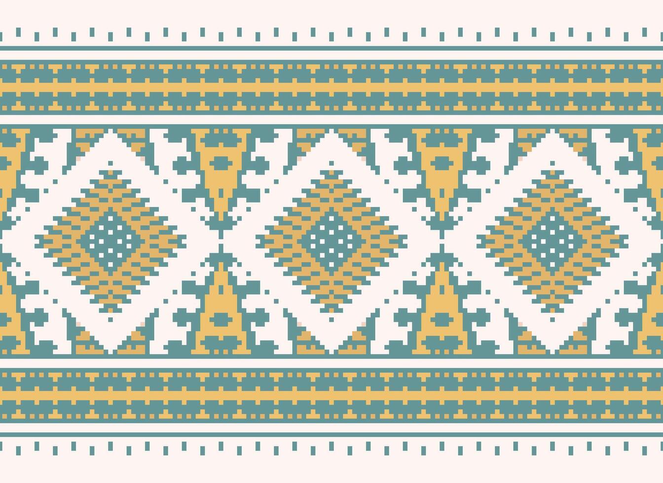 Pixel Kreuz Stich traditionell ethnisch Muster Paisley Blume Ikat Hintergrund abstrakt aztekisch afrikanisch indonesisch indisch nahtlos Muster zum Stoff drucken Stoff Kleid Teppich Vorhänge und Sarong vektor