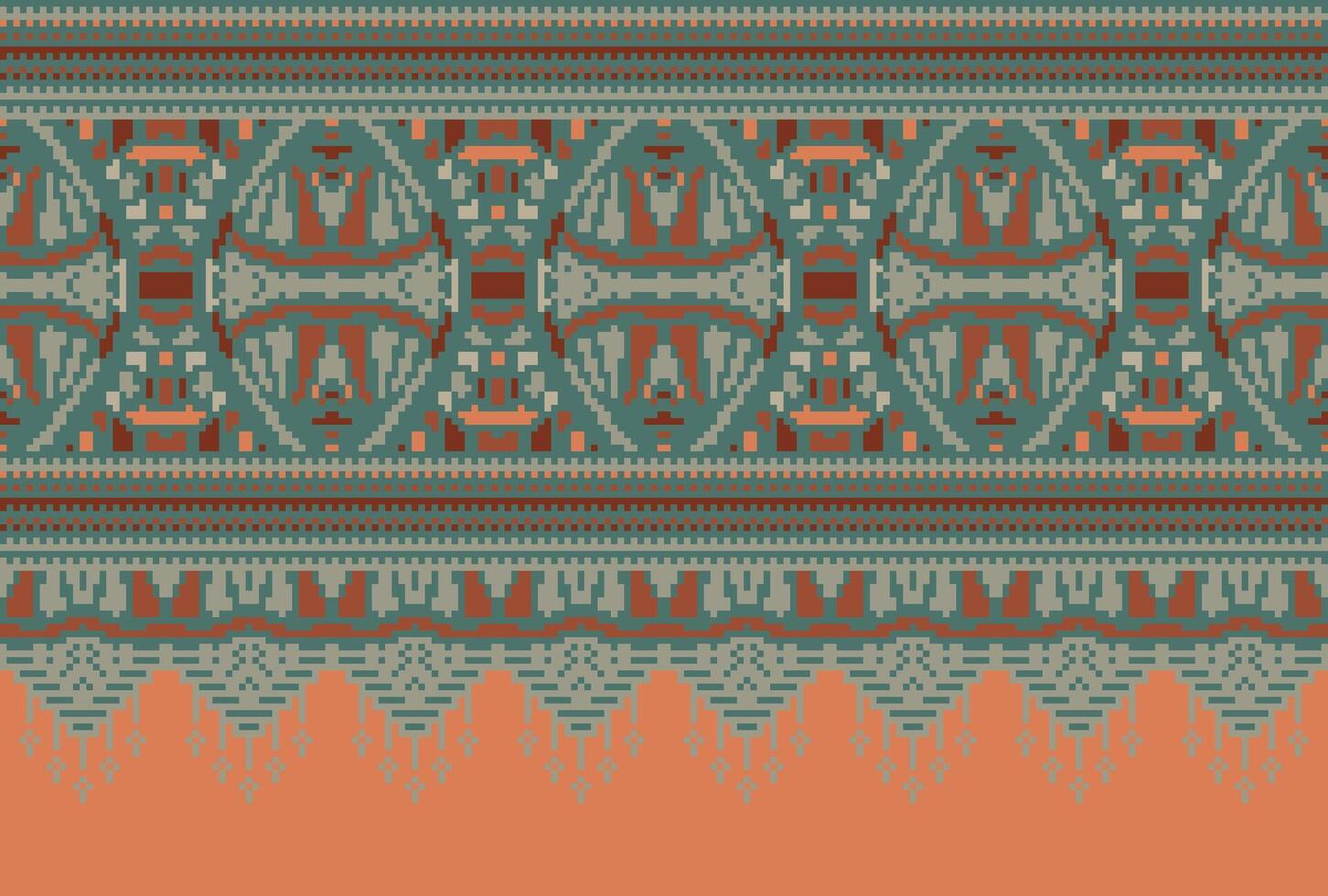 Pixel Kreuz Stich traditionell ethnisch Muster Paisley Blume Ikat Hintergrund abstrakt aztekisch afrikanisch indonesisch indisch nahtlos Muster zum Stoff drucken Stoff Kleid Teppich Vorhänge und Sarong vektor