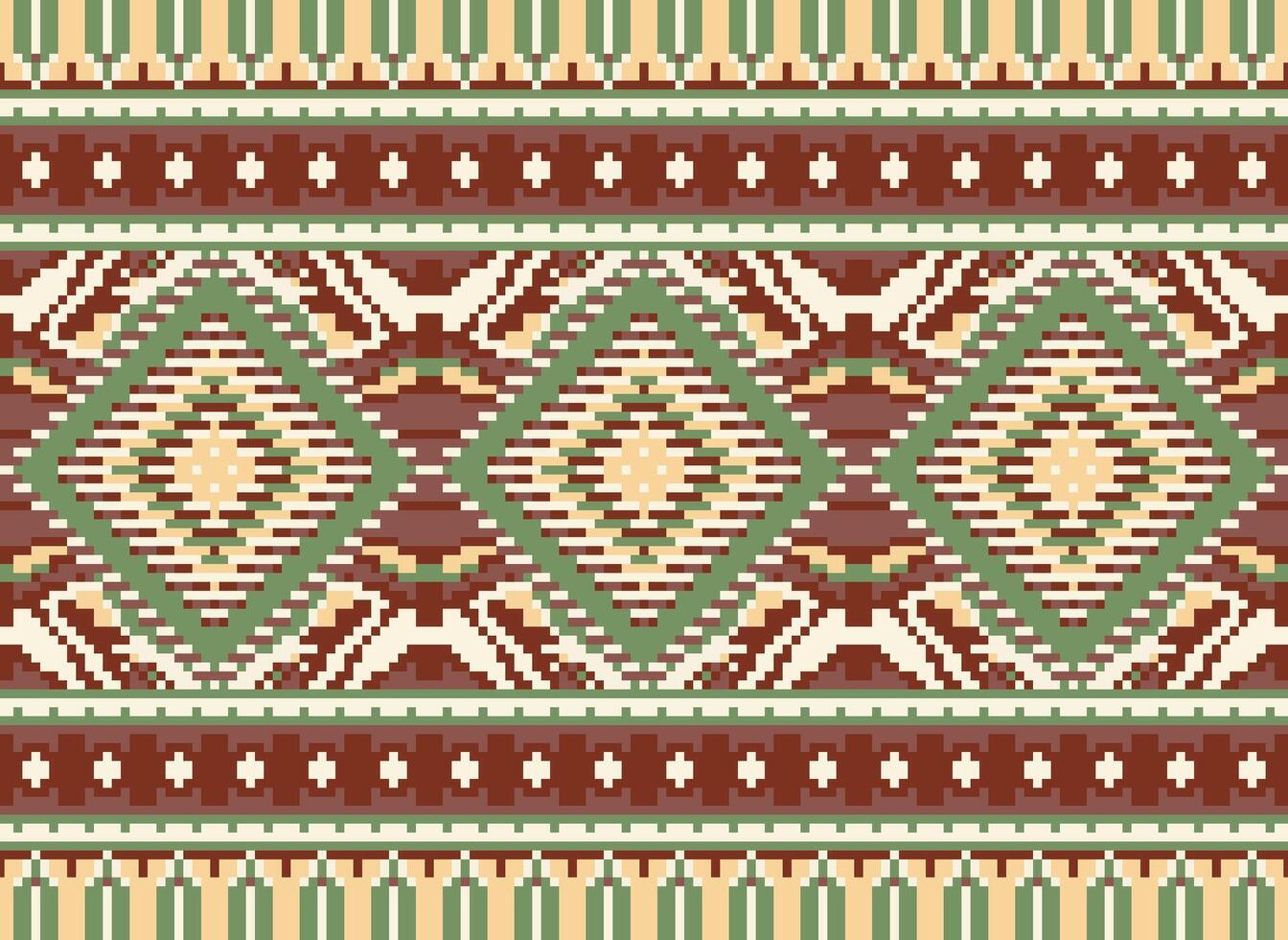 Pixel Kreuz Stich traditionell ethnisch Muster Paisley Blume Ikat Hintergrund abstrakt aztekisch afrikanisch indonesisch indisch nahtlos Muster zum Stoff drucken Stoff Kleid Teppich Vorhänge und Sarong vektor