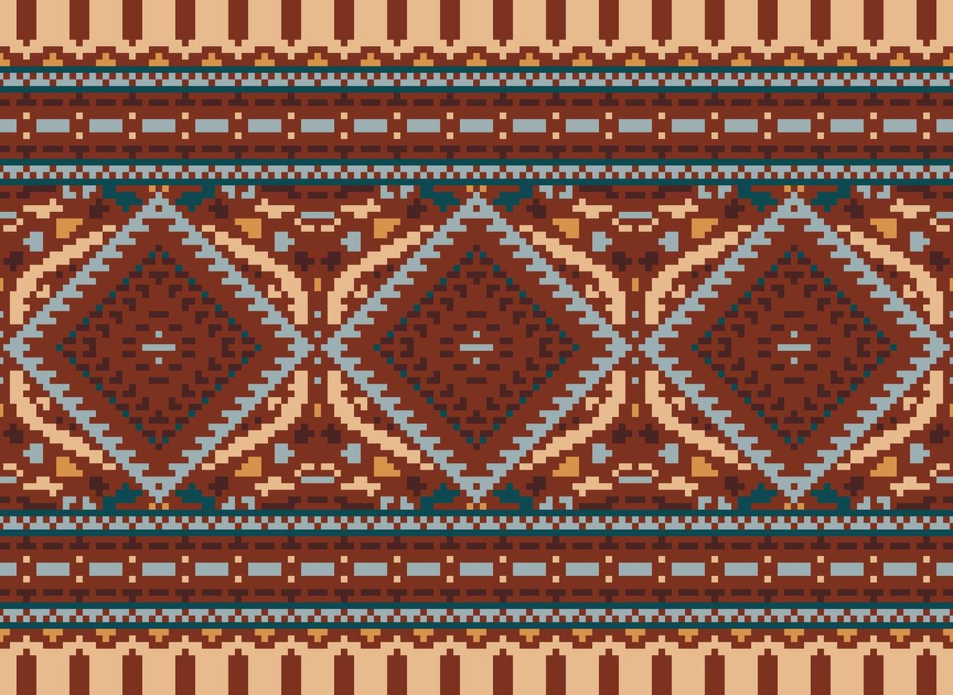 Pixel Kreuz Stich traditionell ethnisch Muster Paisley Blume Ikat Hintergrund abstrakt aztekisch afrikanisch indonesisch indisch nahtlos Muster zum Stoff drucken Stoff Kleid Teppich Vorhänge und Sarong vektor