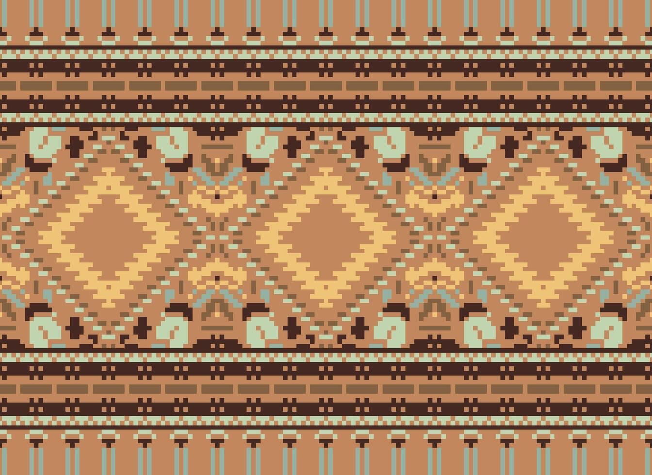 Pixel Kreuz Stich traditionell ethnisch Muster Paisley Blume Ikat Hintergrund abstrakt aztekisch afrikanisch indonesisch indisch nahtlos Muster zum Stoff drucken Stoff Kleid Teppich Vorhänge und Sarong vektor