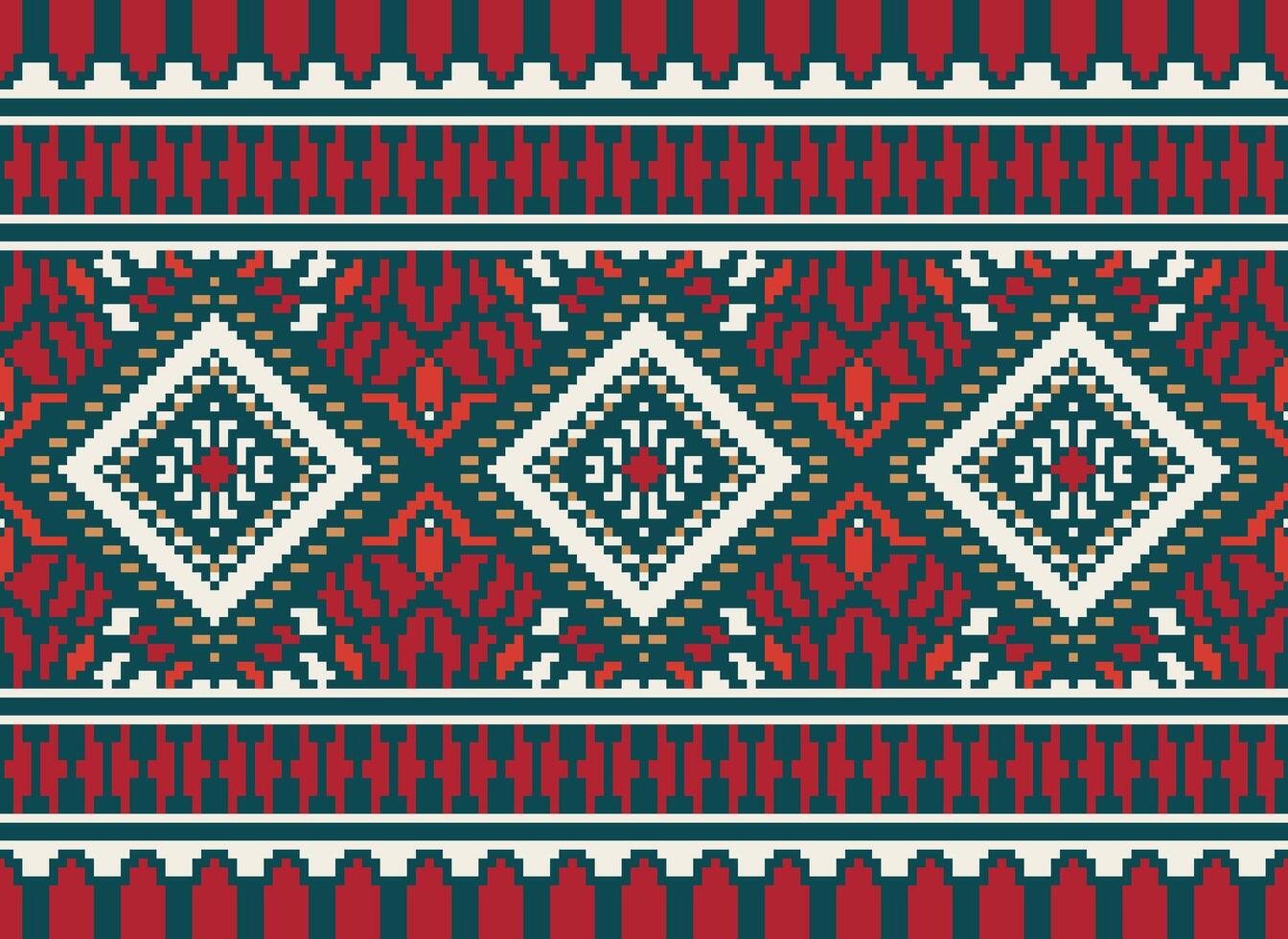 Pixel Kreuz Stich traditionell ethnisch Muster Paisley Blume Ikat Hintergrund abstrakt aztekisch afrikanisch indonesisch indisch nahtlos Muster zum Stoff drucken Stoff Kleid Teppich Vorhänge und Sarong vektor