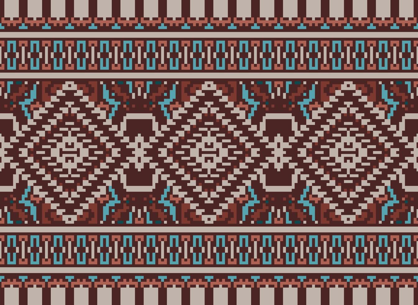 Pixel Kreuz Stich traditionell ethnisch Muster Paisley Blume Ikat Hintergrund abstrakt aztekisch afrikanisch indonesisch indisch nahtlos Muster zum Stoff drucken Stoff Kleid Teppich Vorhänge und Sarong vektor