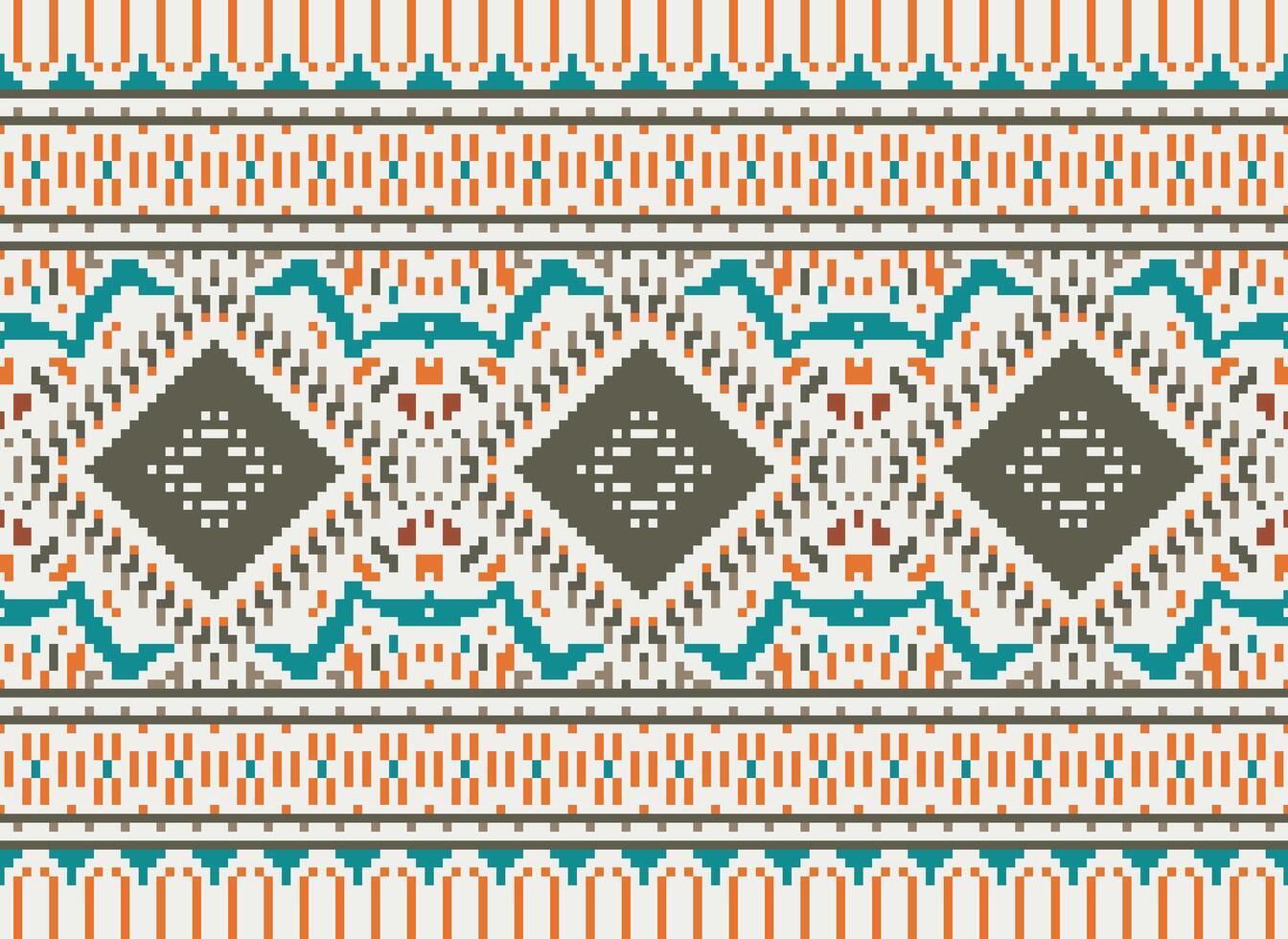 Pixel Kreuz Stich traditionell ethnisch Muster Paisley Blume Ikat Hintergrund abstrakt aztekisch afrikanisch indonesisch indisch nahtlos Muster zum Stoff drucken Stoff Kleid Teppich Vorhänge und Sarong vektor