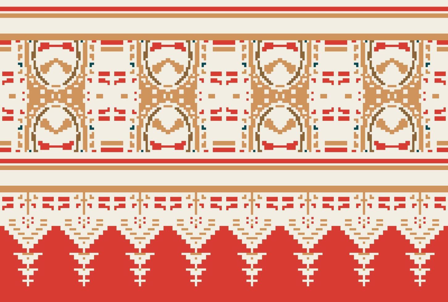 Pixel Kreuz Stich traditionell ethnisch Muster Paisley Blume Ikat Hintergrund abstrakt aztekisch afrikanisch indonesisch indisch nahtlos Muster zum Stoff drucken Stoff Kleid Teppich Vorhänge und Sarong vektor