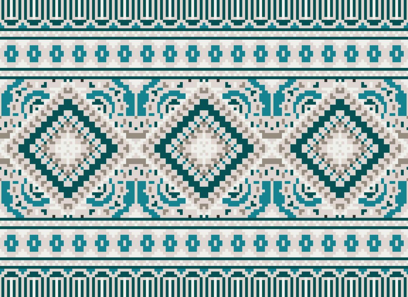 pixel korsa sy traditionell etnisk mönster paisley blomma ikat bakgrund abstrakt aztec afrikansk indonesiska indisk sömlös mönster för tyg skriva ut trasa klänning matta gardiner och sarong vektor