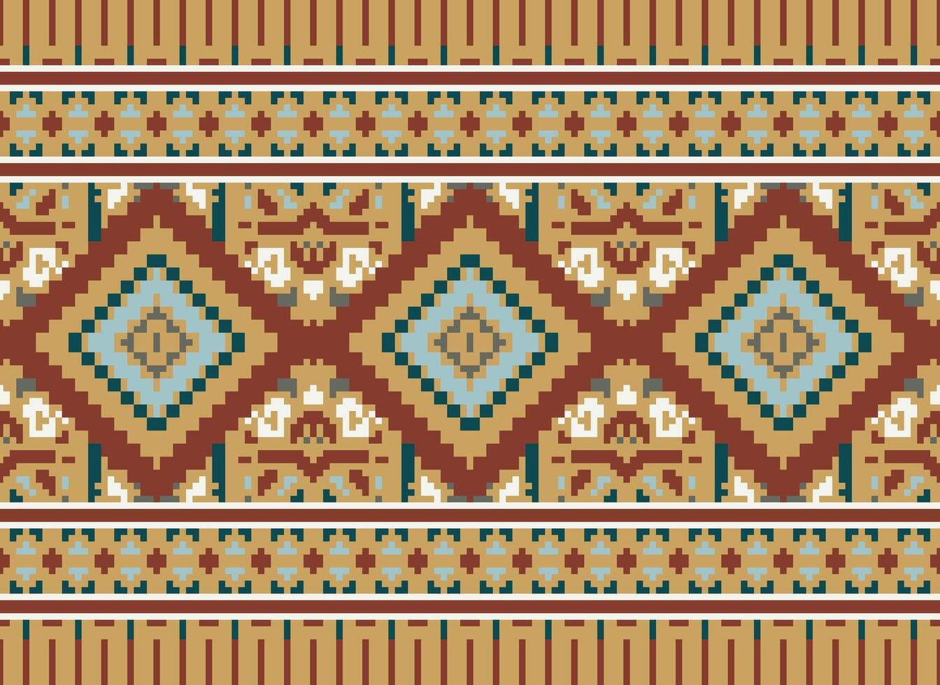 pixel korsa sy traditionell etnisk mönster paisley blomma ikat bakgrund abstrakt aztec afrikansk indonesiska indisk sömlös mönster för tyg skriva ut trasa klänning matta gardiner och sarong vektor