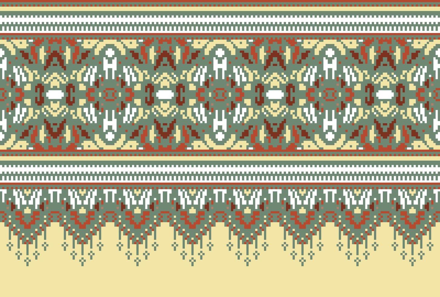 Pixel Kreuz Stich traditionell ethnisch Muster Paisley Blume Ikat Hintergrund abstrakt aztekisch afrikanisch indonesisch indisch nahtlos Muster zum Stoff drucken Stoff Kleid Teppich Vorhänge und Sarong vektor