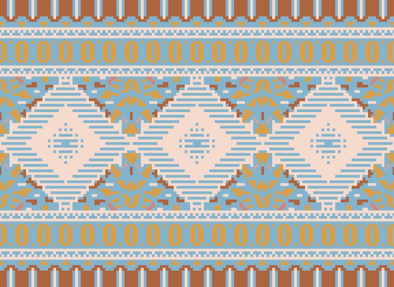 pixel korsa sy traditionell etnisk mönster paisley blomma ikat bakgrund abstrakt aztec afrikansk indonesiska indisk sömlös mönster för tyg skriva ut trasa klänning matta gardiner och sarong vektor