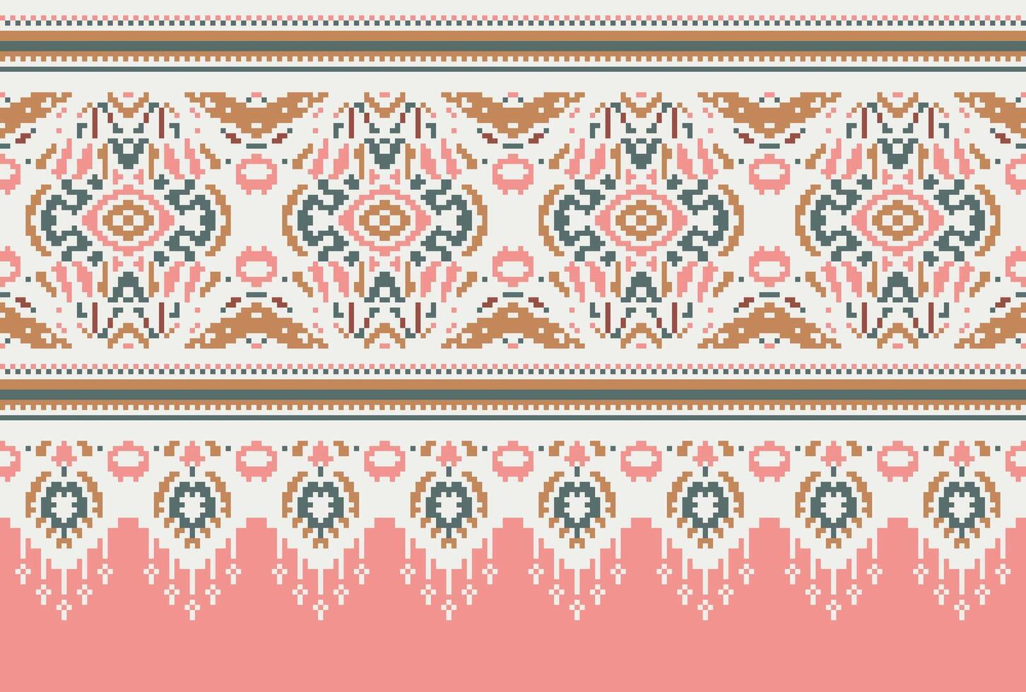 pixel korsa sy traditionell etnisk mönster paisley blomma ikat bakgrund abstrakt aztec afrikansk indonesiska indisk sömlös mönster för tyg skriva ut trasa klänning matta gardiner och sarong vektor