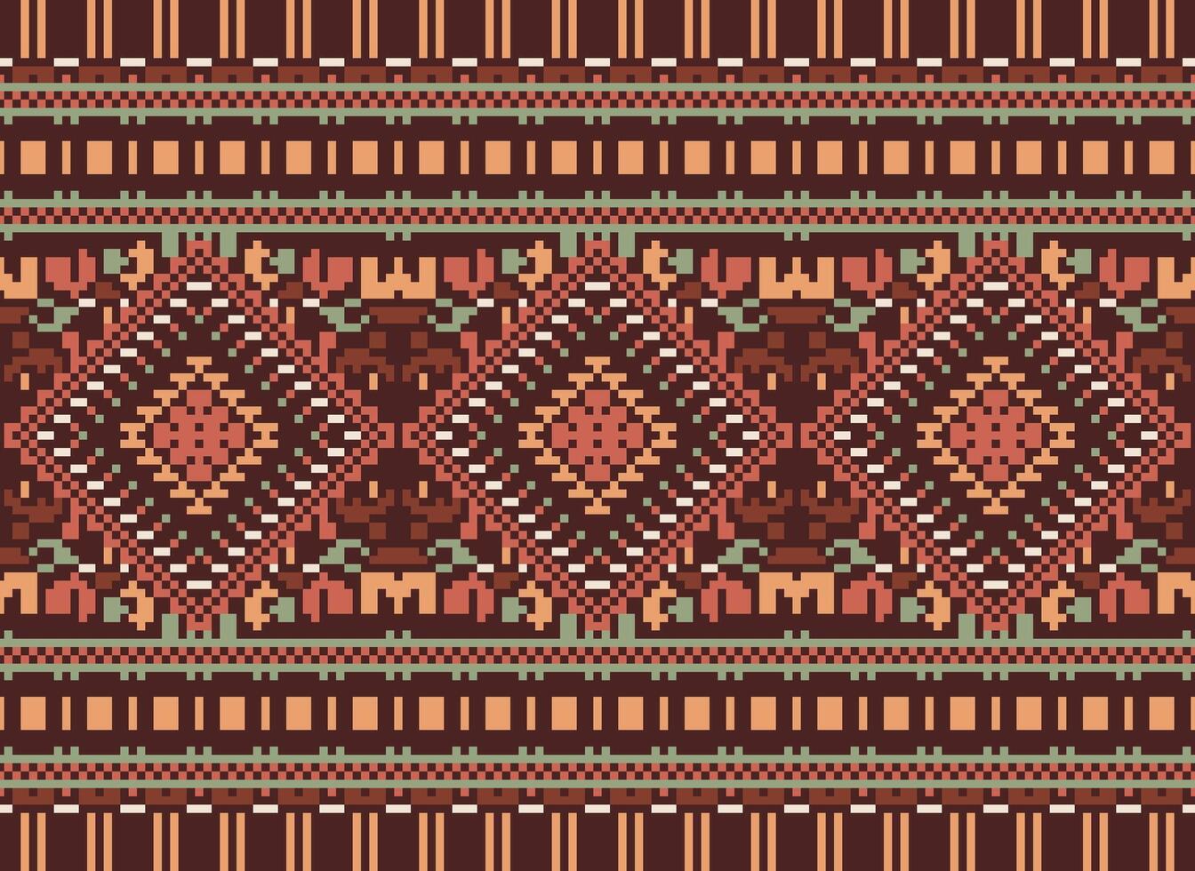 pixel korsa sy traditionell etnisk mönster paisley blomma ikat bakgrund abstrakt aztec afrikansk indonesiska indisk sömlös mönster för tyg skriva ut trasa klänning matta gardiner och sarong vektor