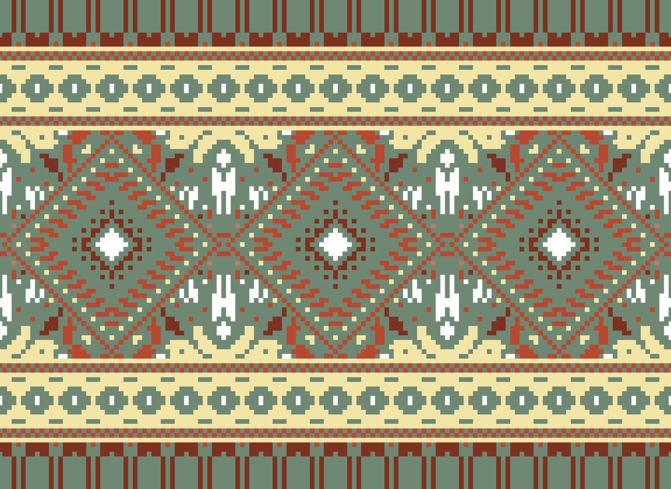 Pixel Kreuz Stich traditionell ethnisch Muster Paisley Blume Ikat Hintergrund abstrakt aztekisch afrikanisch indonesisch indisch nahtlos Muster zum Stoff drucken Stoff Kleid Teppich Vorhänge und Sarong vektor