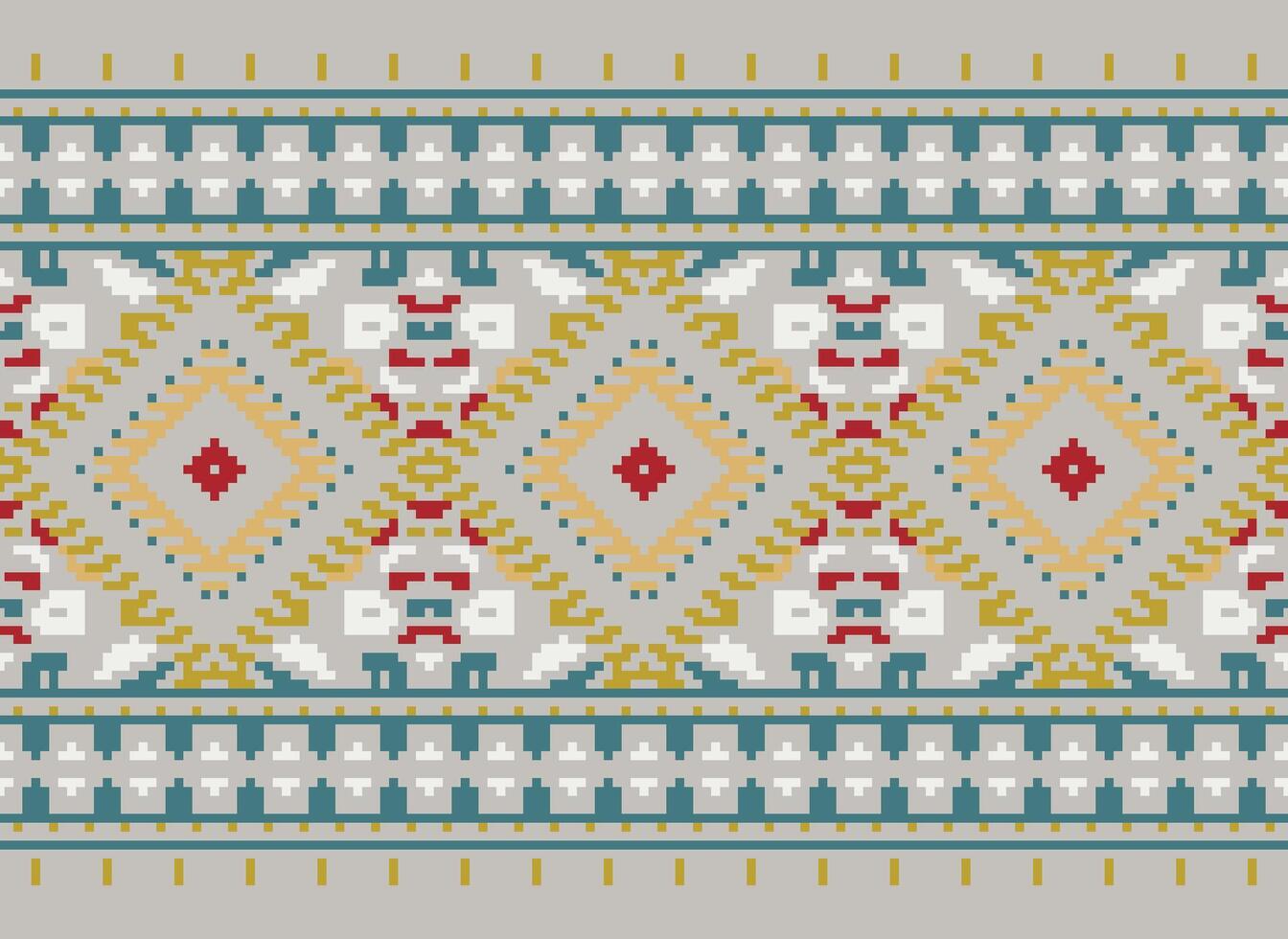 pixel korsa sy traditionell etnisk mönster paisley blomma ikat bakgrund abstrakt aztec afrikansk indonesiska indisk sömlös mönster för tyg skriva ut trasa klänning matta gardiner och sarong vektor