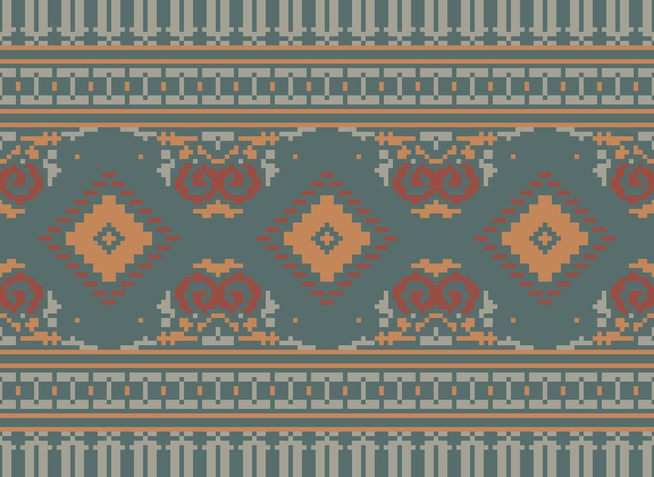 pixel korsa sy traditionell etnisk mönster paisley blomma ikat bakgrund abstrakt aztec afrikansk indonesiska indisk sömlös mönster för tyg skriva ut trasa klänning matta gardiner och sarong vektor