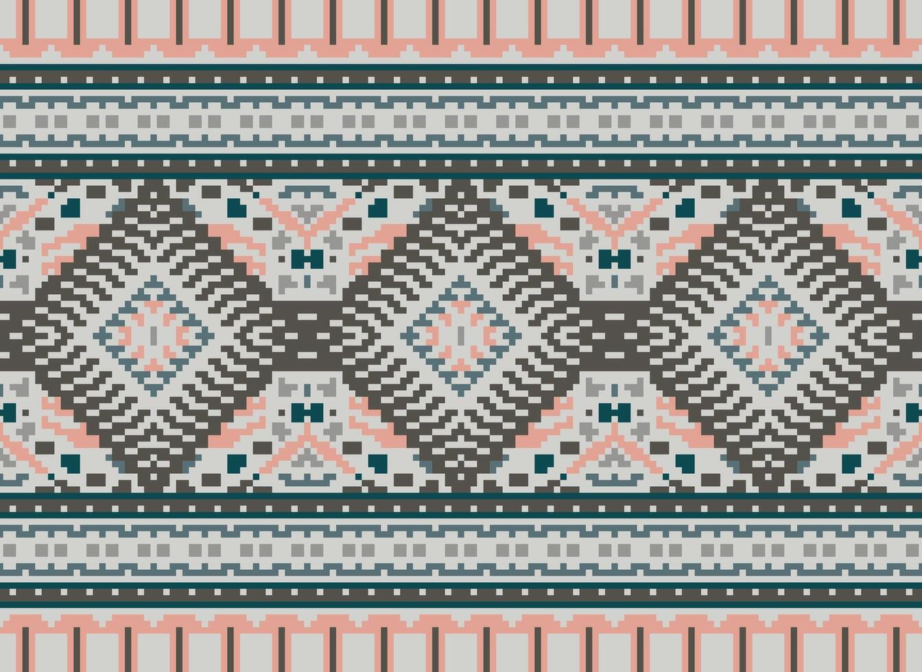 Pixel Kreuz Stich traditionell ethnisch Muster Paisley Blume Ikat Hintergrund abstrakt aztekisch afrikanisch indonesisch indisch nahtlos Muster zum Stoff drucken Stoff Kleid Teppich Vorhänge und Sarong vektor