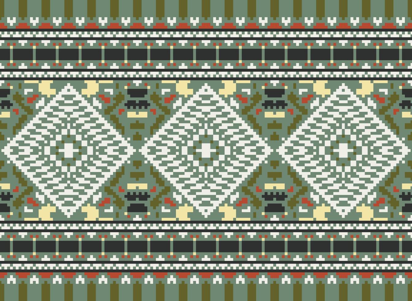 Pixel Kreuz Stich traditionell ethnisch Muster Paisley Blume Ikat Hintergrund abstrakt aztekisch afrikanisch indonesisch indisch nahtlos Muster zum Stoff drucken Stoff Kleid Teppich Vorhänge und Sarong vektor