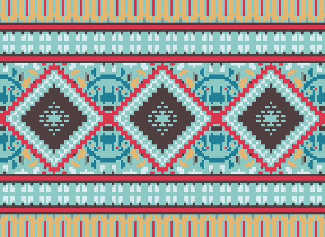 Pixel Kreuz Stich traditionell ethnisch Muster Paisley Blume Ikat Hintergrund abstrakt aztekisch afrikanisch indonesisch indisch nahtlos Muster zum Stoff drucken Stoff Kleid Teppich Vorhänge und Sarong vektor