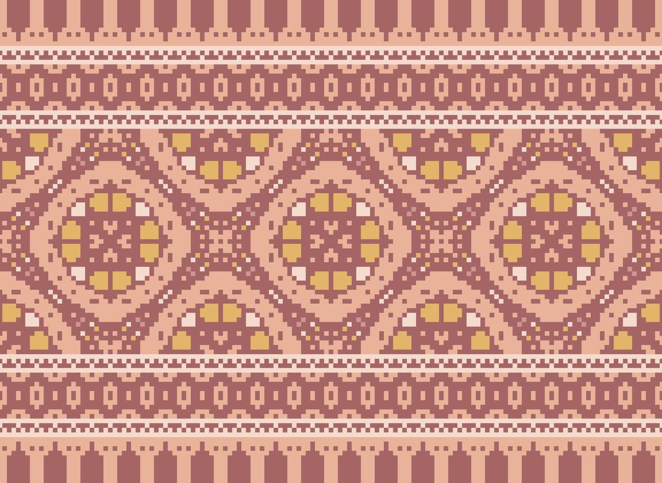 Pixel Kreuz Stich traditionell ethnisch Muster Paisley Blume Ikat Hintergrund abstrakt aztekisch afrikanisch indonesisch indisch nahtlos Muster zum Stoff drucken Stoff Kleid Teppich Vorhänge und Sarong vektor