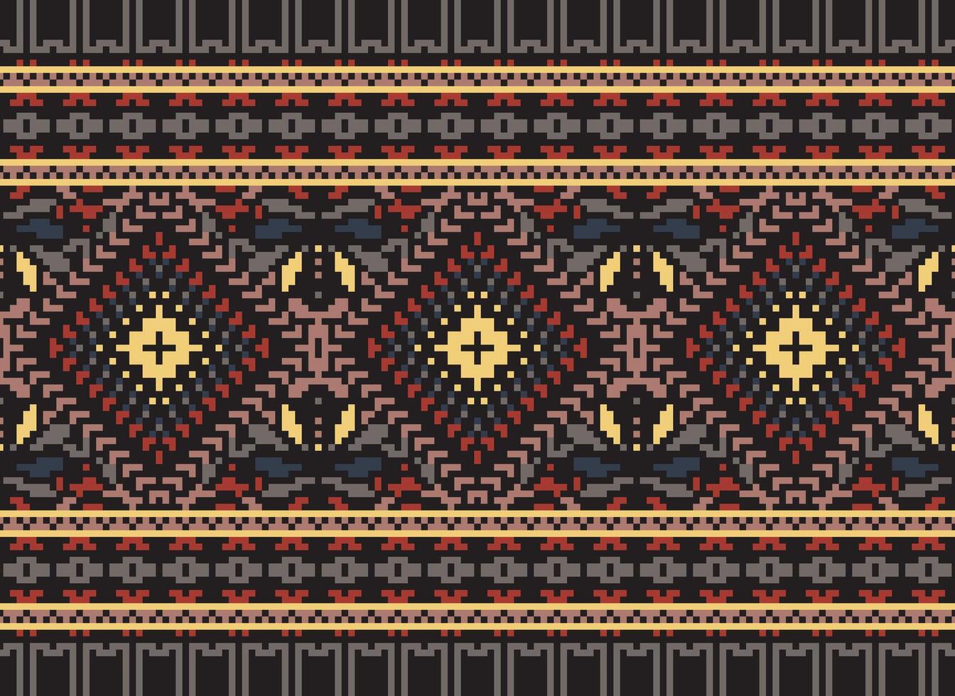 Pixel Kreuz Stich traditionell ethnisch Muster Paisley Blume Ikat Hintergrund abstrakt aztekisch afrikanisch indonesisch indisch nahtlos Muster zum Stoff drucken Stoff Kleid Teppich Vorhänge und Sarong vektor