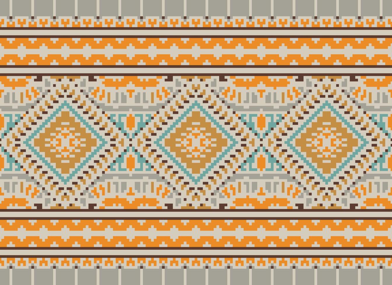 Pixel Kreuz Stich traditionell ethnisch Muster Paisley Blume Ikat Hintergrund abstrakt aztekisch afrikanisch indonesisch indisch nahtlos Muster zum Stoff drucken Stoff Kleid Teppich Vorhänge und Sarong vektor