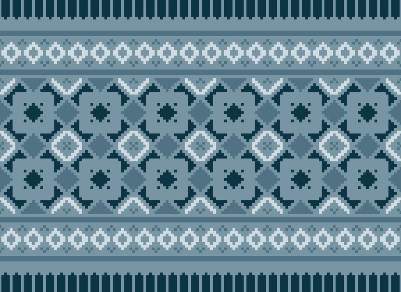 Pixel Kreuz Stich traditionell ethnisch Muster Paisley Blume Ikat Hintergrund abstrakt aztekisch afrikanisch indonesisch indisch nahtlos Muster zum Stoff drucken Stoff Kleid Teppich Vorhänge und Sarong vektor