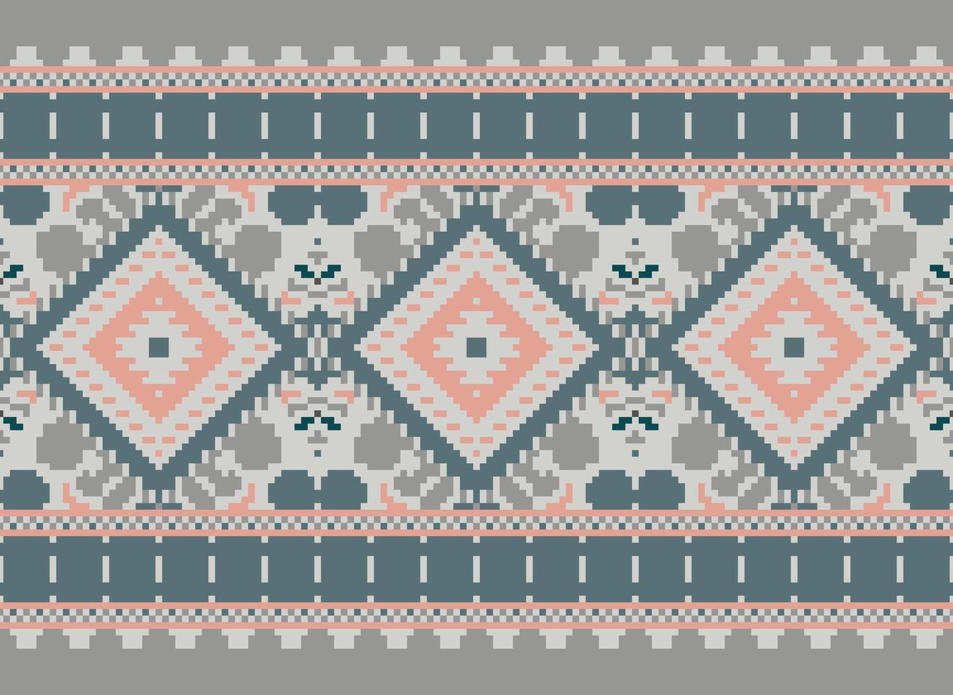 Pixel Kreuz Stich traditionell ethnisch Muster Paisley Blume Ikat Hintergrund abstrakt aztekisch afrikanisch indonesisch indisch nahtlos Muster zum Stoff drucken Stoff Kleid Teppich Vorhänge und Sarong vektor