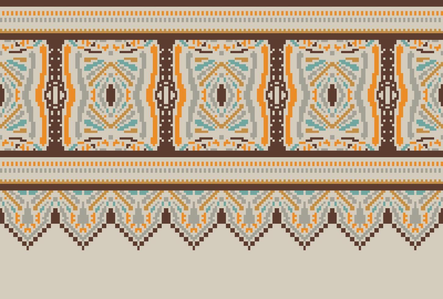 pixel korsa sy traditionell etnisk mönster paisley blomma ikat bakgrund abstrakt aztec afrikansk indonesiska indisk sömlös mönster för tyg skriva ut trasa klänning matta gardiner och sarong vektor