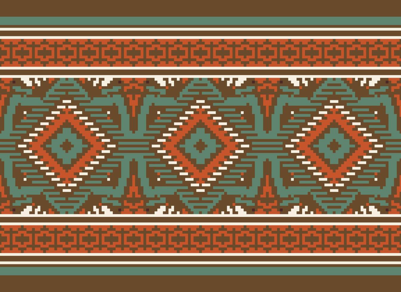 Pixel Kreuz Stich traditionell ethnisch Muster Paisley Blume Ikat Hintergrund abstrakt aztekisch afrikanisch indonesisch indisch nahtlos Muster zum Stoff drucken Stoff Kleid Teppich Vorhänge und Sarong vektor