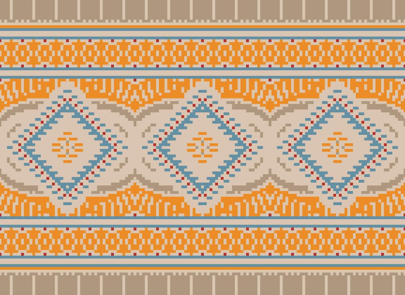 Pixel Kreuz Stich traditionell ethnisch Muster Paisley Blume Ikat Hintergrund abstrakt aztekisch afrikanisch indonesisch indisch nahtlos Muster zum Stoff drucken Stoff Kleid Teppich Vorhänge und Sarong vektor